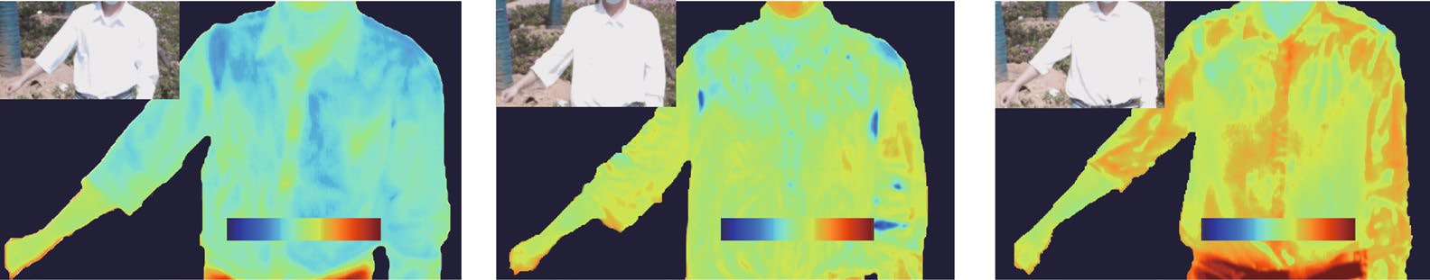 На першій картинці модифікований шовк, на другій — звичайний, а на третій — звичайна бавовна. Bin Zhu et al. / Nature Nanotechnology, 2021