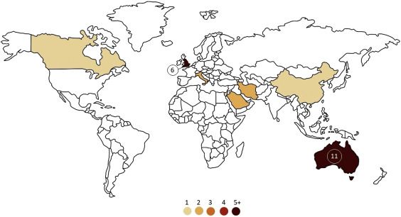 Кількість зареєстрованих випадків грозової астми у світі в різних країнах з 1983 року. DwanPrice et al. / The Journal of Allergy and Clinical Immunology: In Practice, 2021