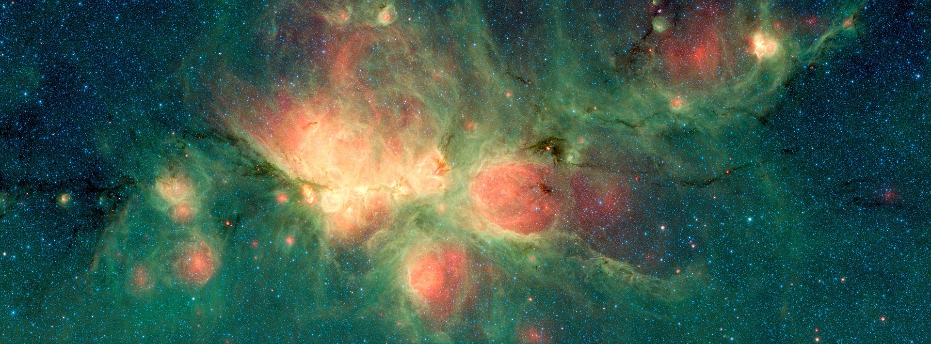 Туманність в інфрачервоному світлі, знята телескопом «Спітцер». NASA, JPL-Caltech / Wikimedia Commons
