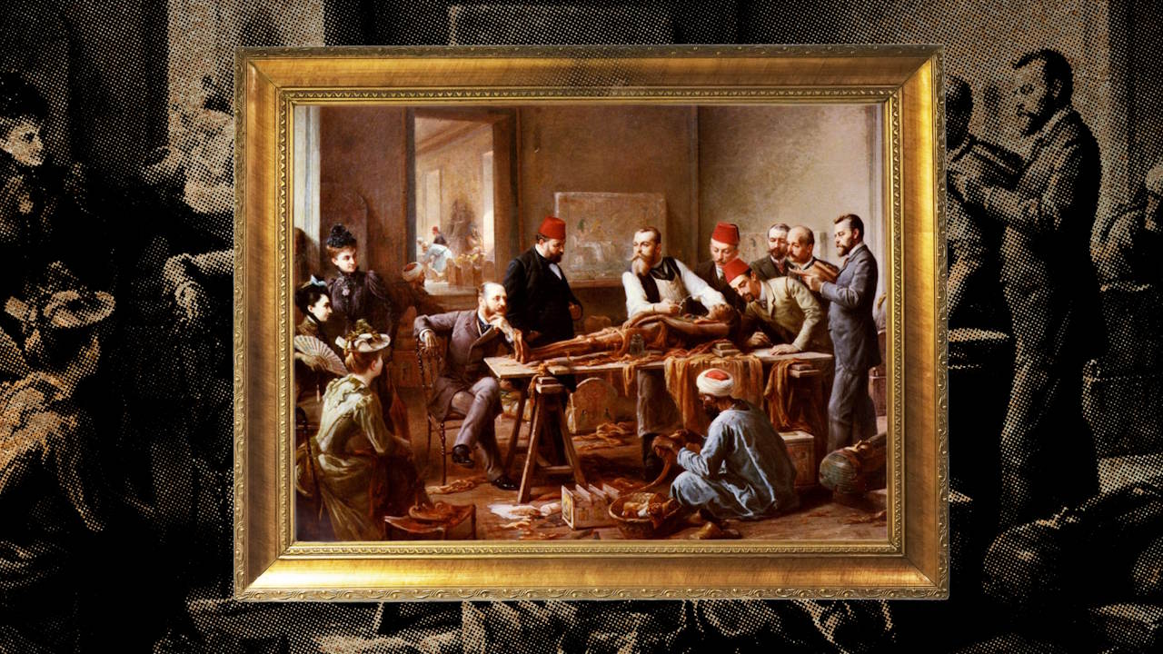 «Огляд мумії — жриці Аммона» Поля Домініка Філіппото, 1890. Ми, на жаль, не знаємо, чи малювали на цьому полотні фарбою з мумій. Peter Nahum / The Leicester Gallery, London