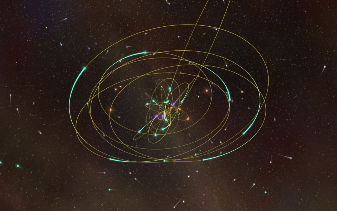 Моделювання орбіт зір навколо Стрільця А*. ESO / L. Calçada / Spaceengine.org