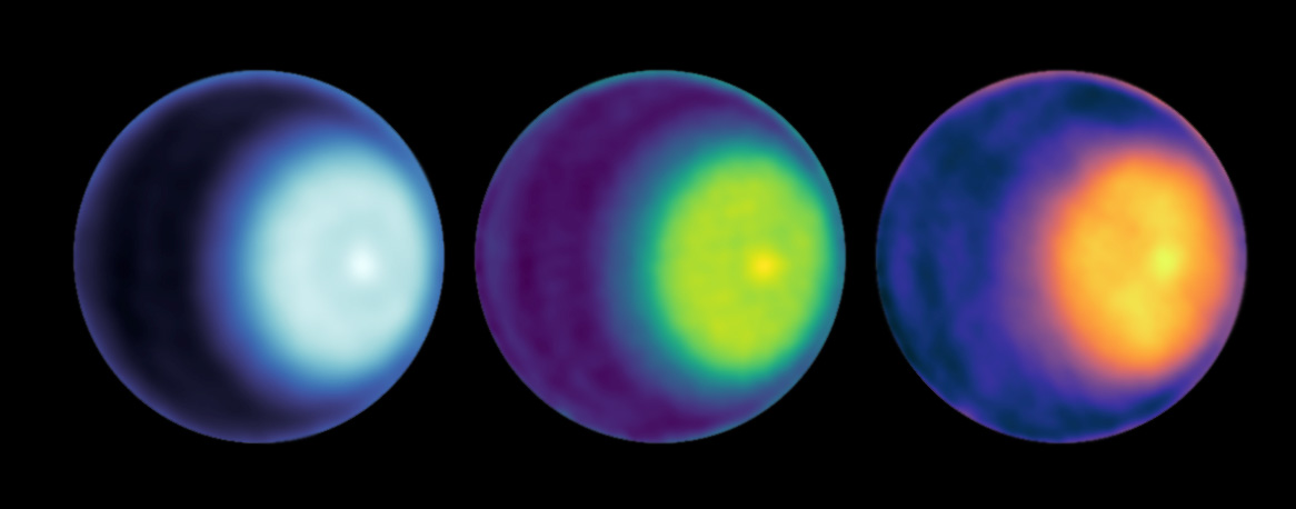 Уран і утворена циклоном пляма на його північному полюсі, яку вдалося побачити за допомогою VLA.&amp;nbsp;NASA / JPL-Caltech / VLA&lt;br&gt;