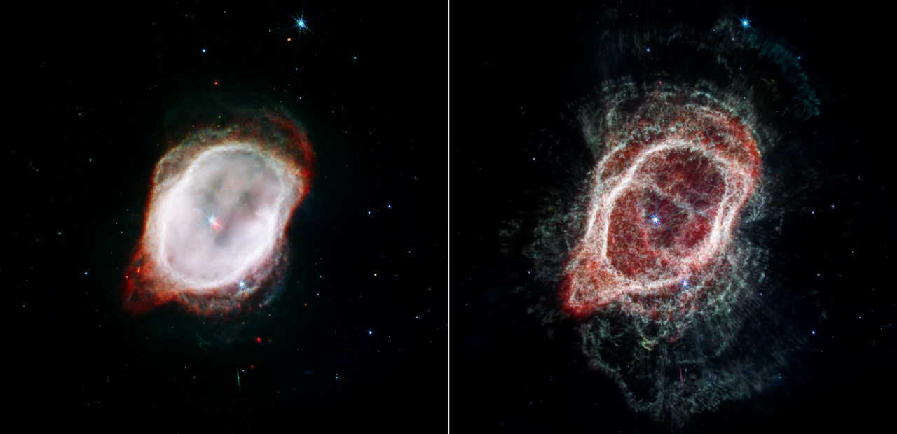 Зображення туманності, складені зі знімків на інструменти NIRCam та MIRI у різних фільтрах.&amp;nbsp;NASA, ESA, CSA, STScI, Orsola De Marco (Macquarie University); Joseph DePasquale (STScI)