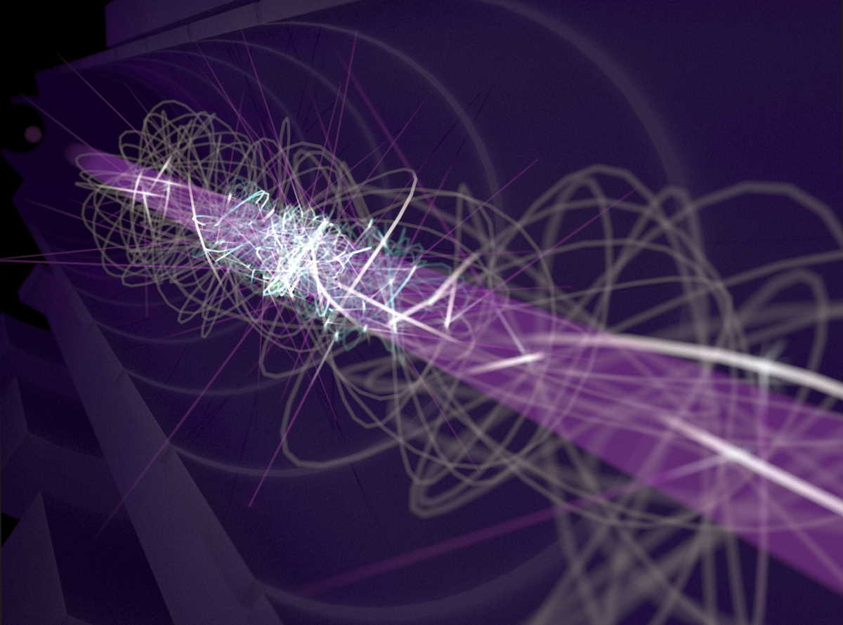Художня ілюстрація руху атома антиводню у магнітній пастці ALPHA&amp;nbsp;до (сірим) та після (синім) лазерного охолодження. Chukman So/TRIUMF