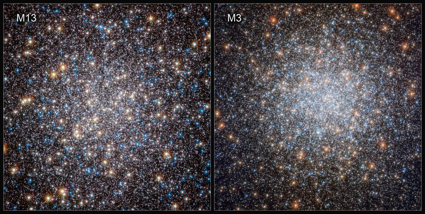 Кулясте скупчення Геркулеса (зліва) та Мессьє 3 в об'єктиві «Габбла». G. Piotto et al. / ESA / Hubble / NASA&amp;nbsp;