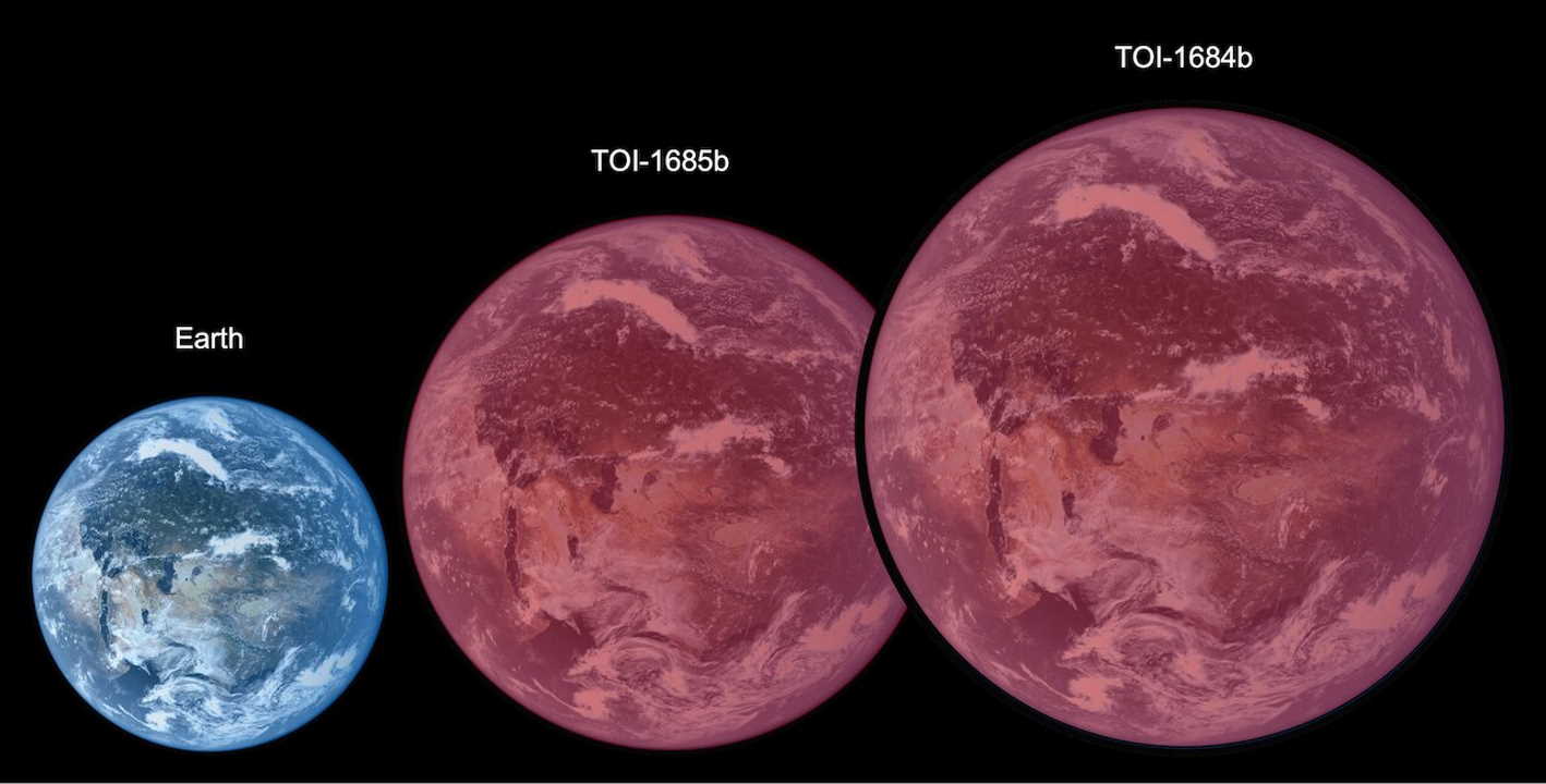 Розміри TOI-1634 b і TOI-1 685 b порівняно із Землею / Astrobiology Center