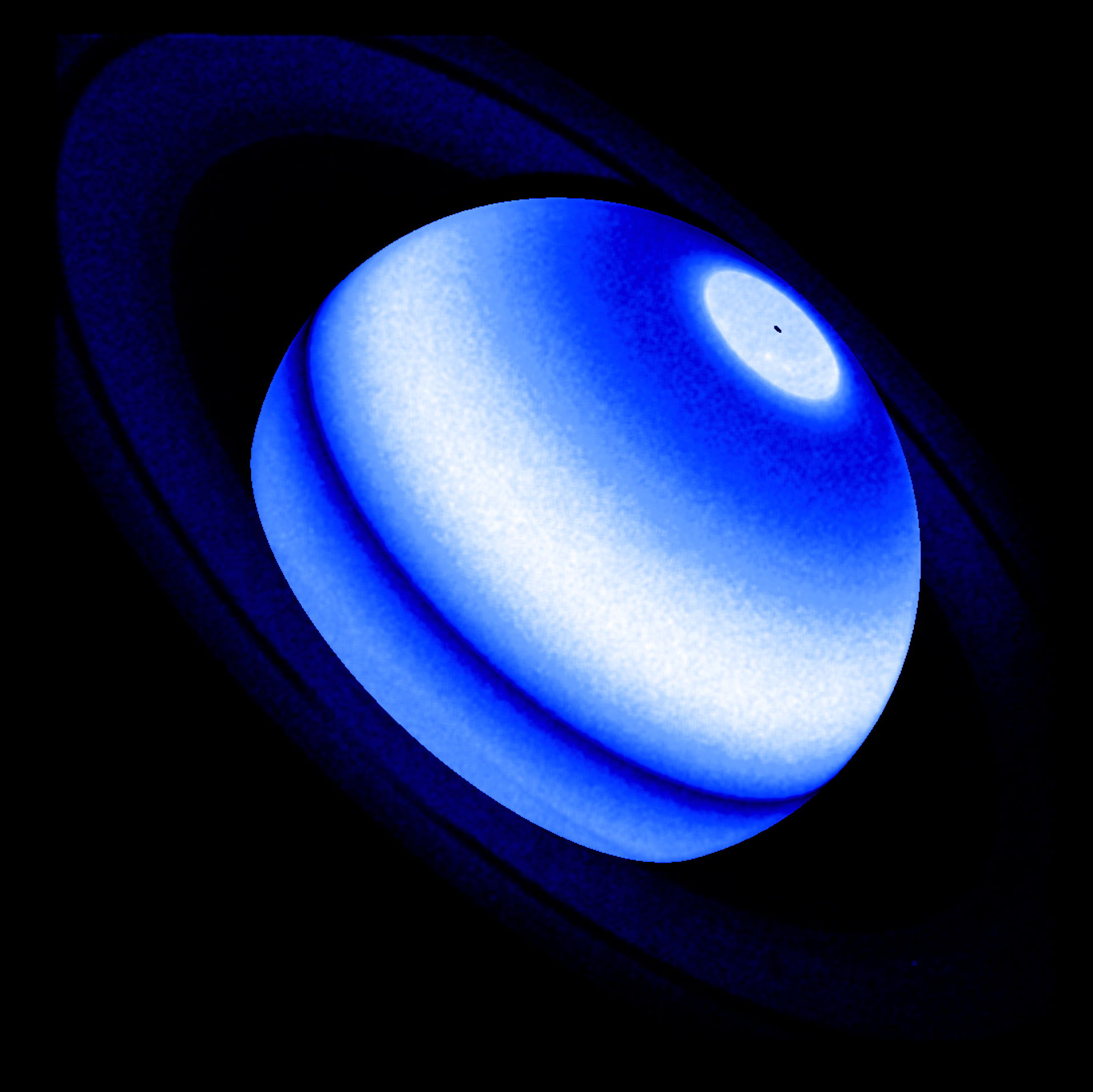 Композитне зображення Сатурна в ультрафіолетовому діапазоні, отримане з даних спостережень різних місій. NASA