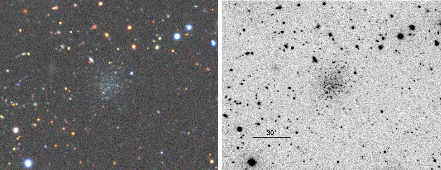 Зображення галактики Тукан В в огляді неба DESI (зліва) та IMACS. Sand et al., 2022.