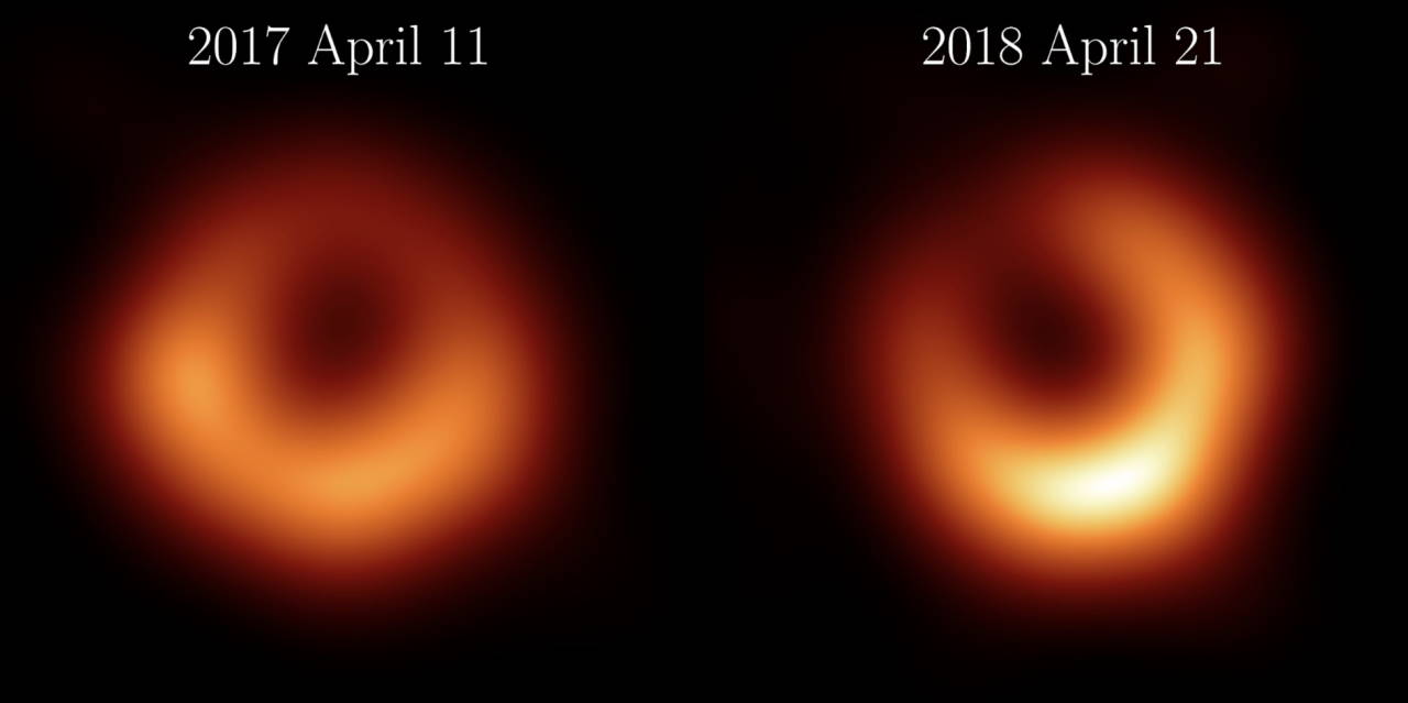 Перше зображення тіні чорної діри в М87, отримане за даними спостережень у 2017, й друге. ETH