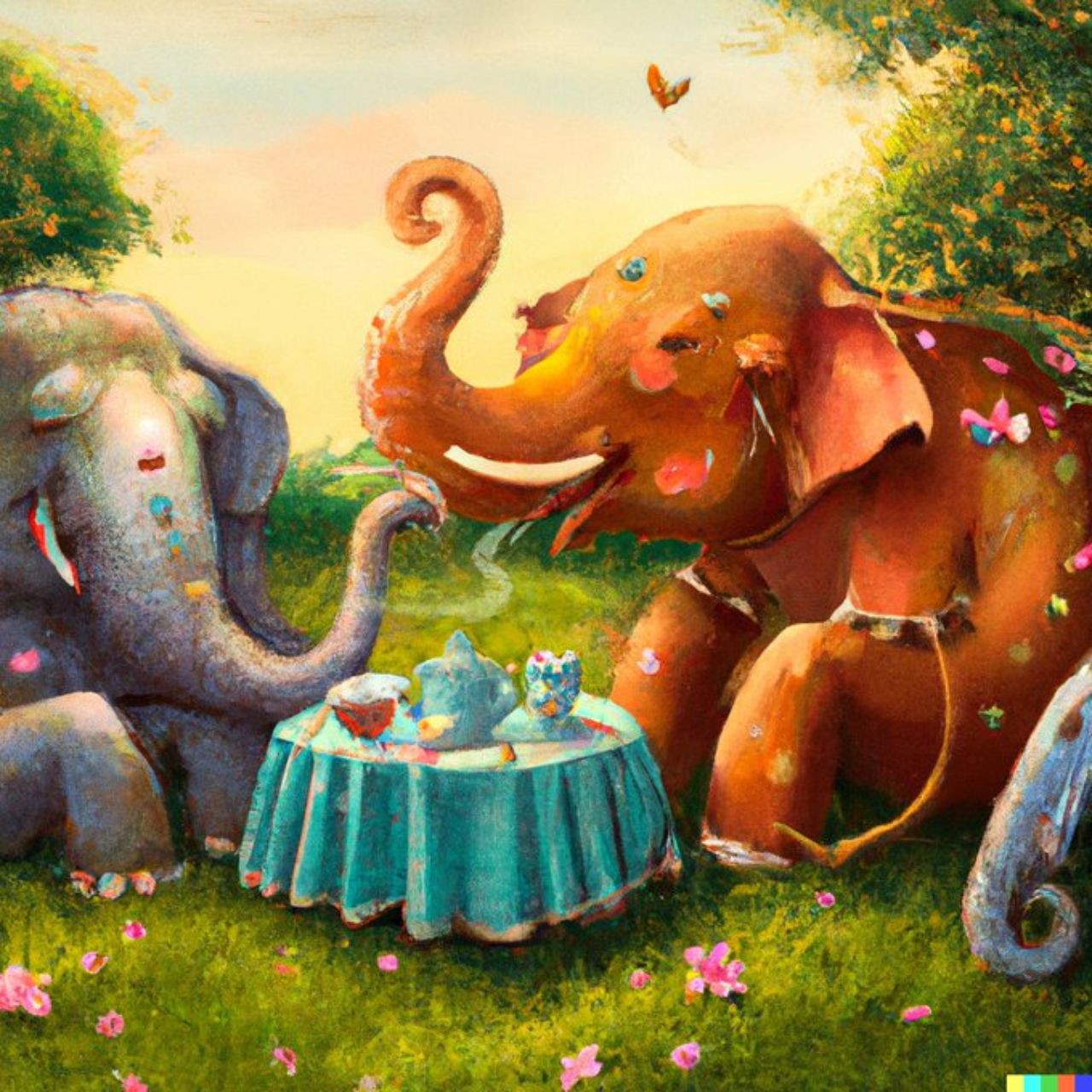 «Чаювання слонів на галявині»