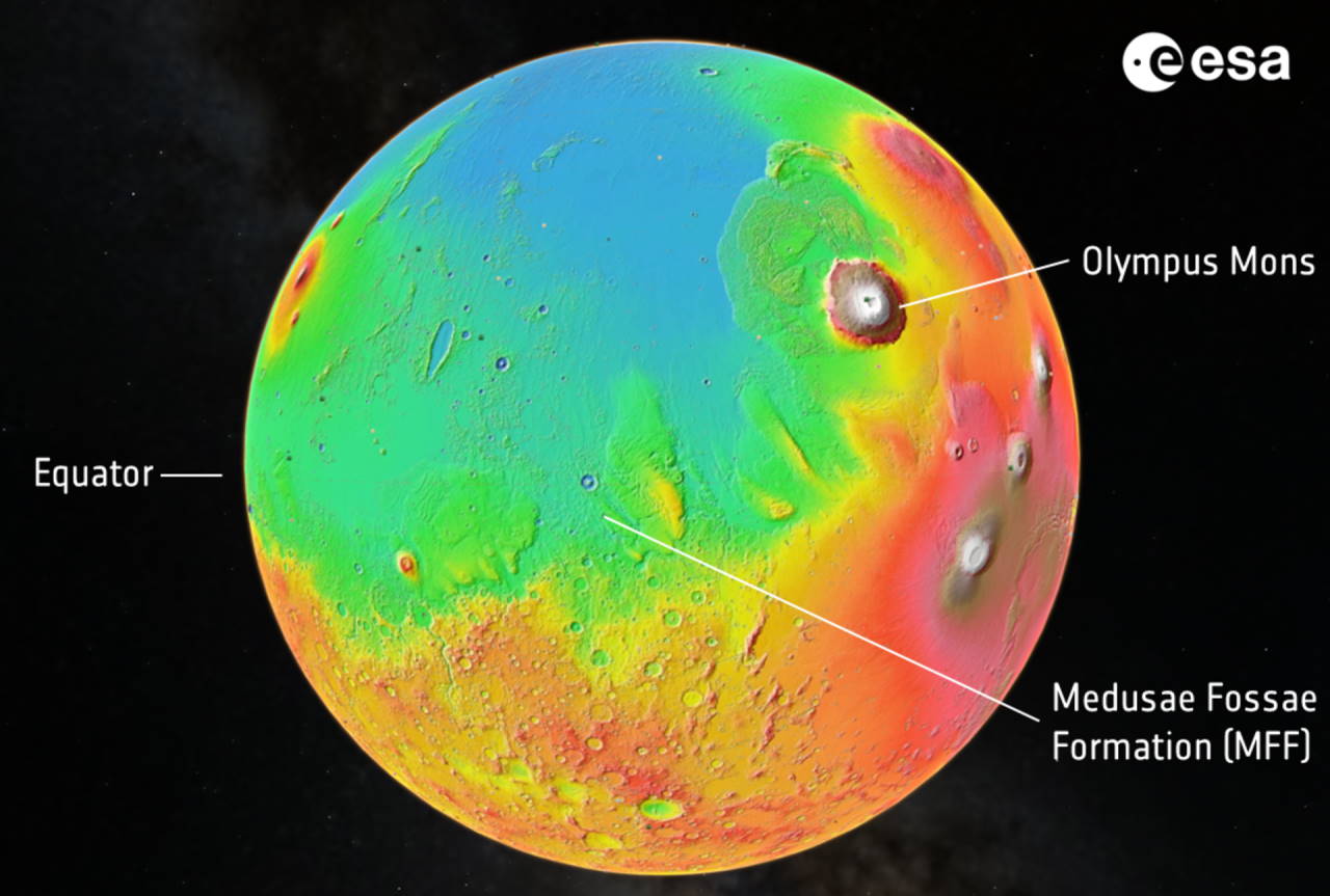 Положення&amp;nbsp;«Борозен Медузи» на Марсі, де знайшов кригу&amp;nbsp;«Марс-Експрес».&amp;nbsp;Planetary Science Institute / Smithsonian Institution
