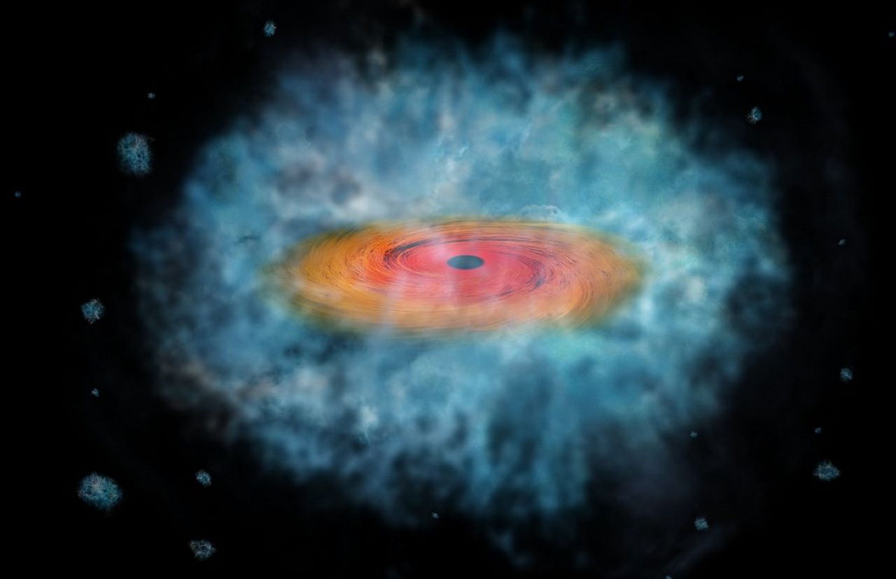 Художнє зображення зародка чорної діри, яка утворилася колапсом газової хмари.&amp;nbsp;NASA / CXC / M. Weiss