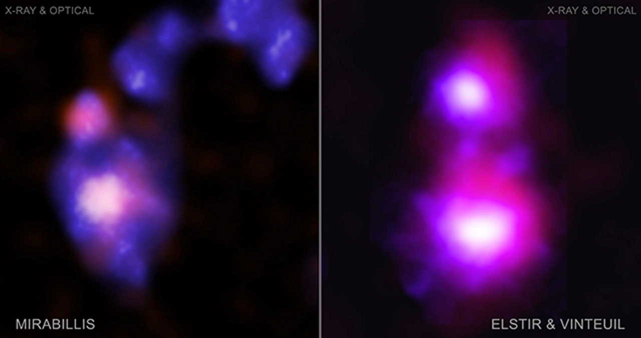 Зображення відкритих галактичних злиттів у поєднанні даних, отриманих у рентгенівському діапазоні телескопом «Чандра», та в оптичному обсерваторією CFHT.&amp;nbsp;NASA/CXC/University of Alabama/M. Micic et al./International Gemini Observatory/NOIRLab/NSF/AURA