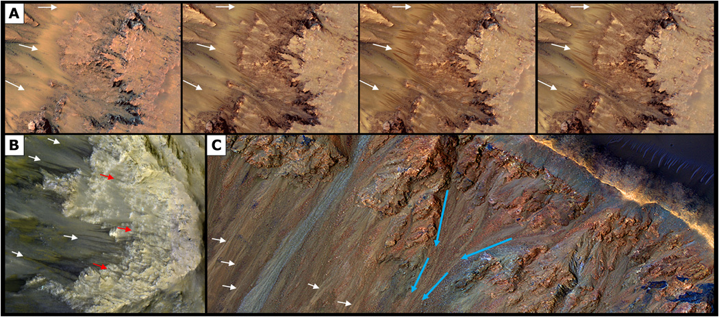 Рух ліній на різних марсіанських схилах. J. L. Bishop et al.&amp;nbsp;