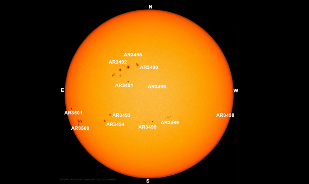 Сонячні плями&amp;nbsp;AR3492, AR3495, AR3496 і AR3497, що сформували скупчення.&amp;nbsp;NASA / SDO / HMI
