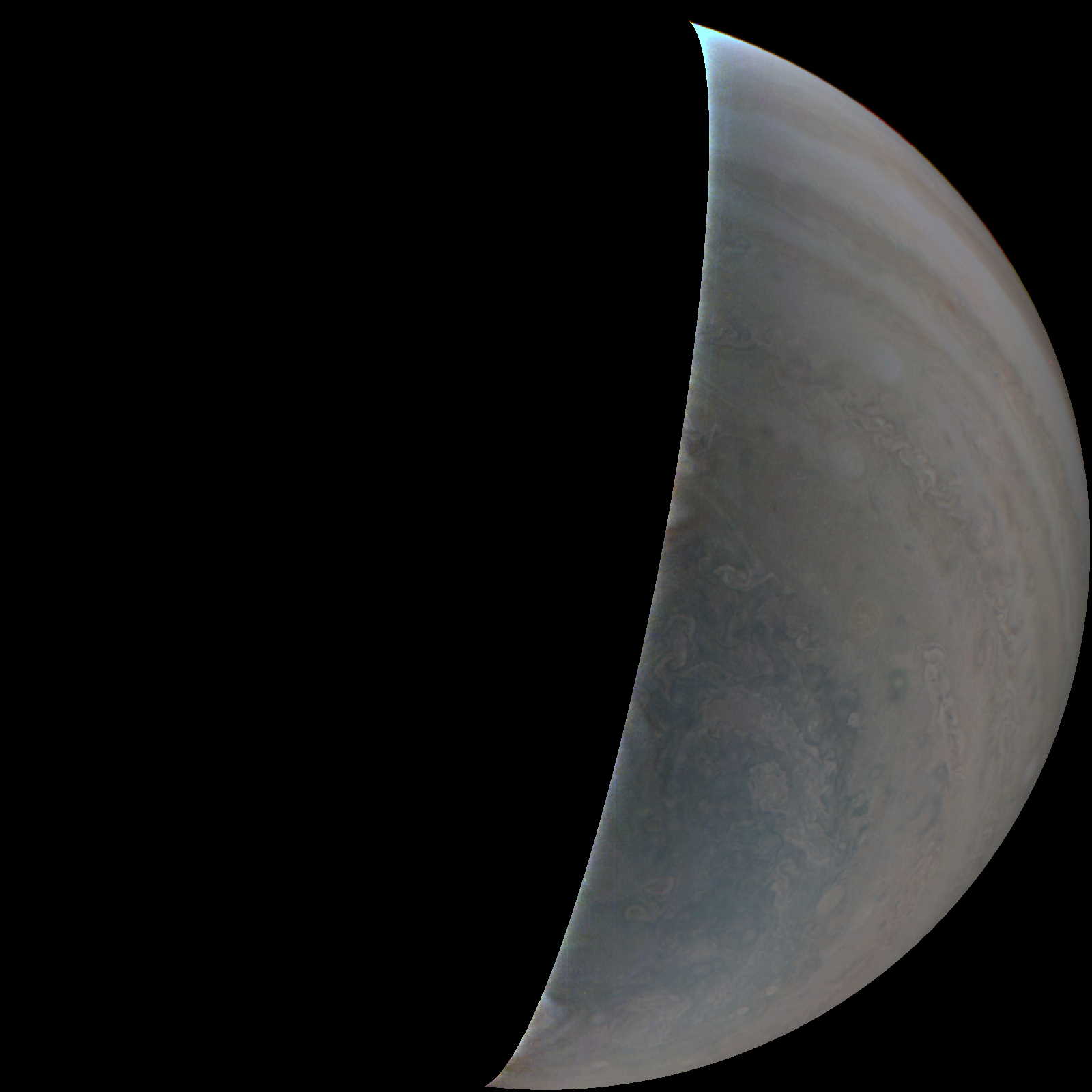Одна із вцілілих після збою світлин. Це південна півкуля Юпітера, яку JunoCam зафіксувала з висоти 124 735 кілометрів над планетою. NASA / JPL-Caltech / SwRI / MSSS