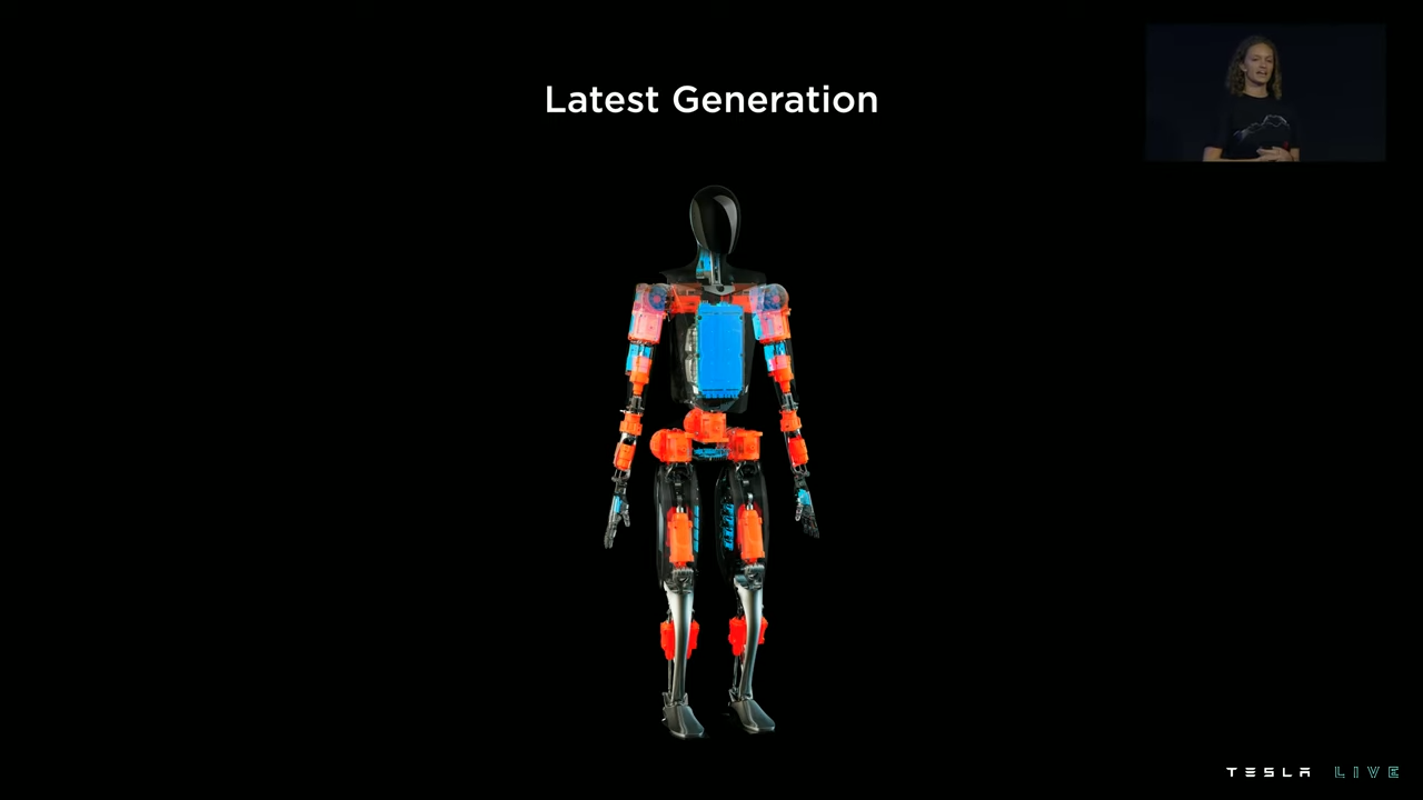 Внутрішня конструкція робота, де помаранчевим позначені приводи руху робота, а блакитним — електроніка.&amp;nbsp;Tesla / YouTube