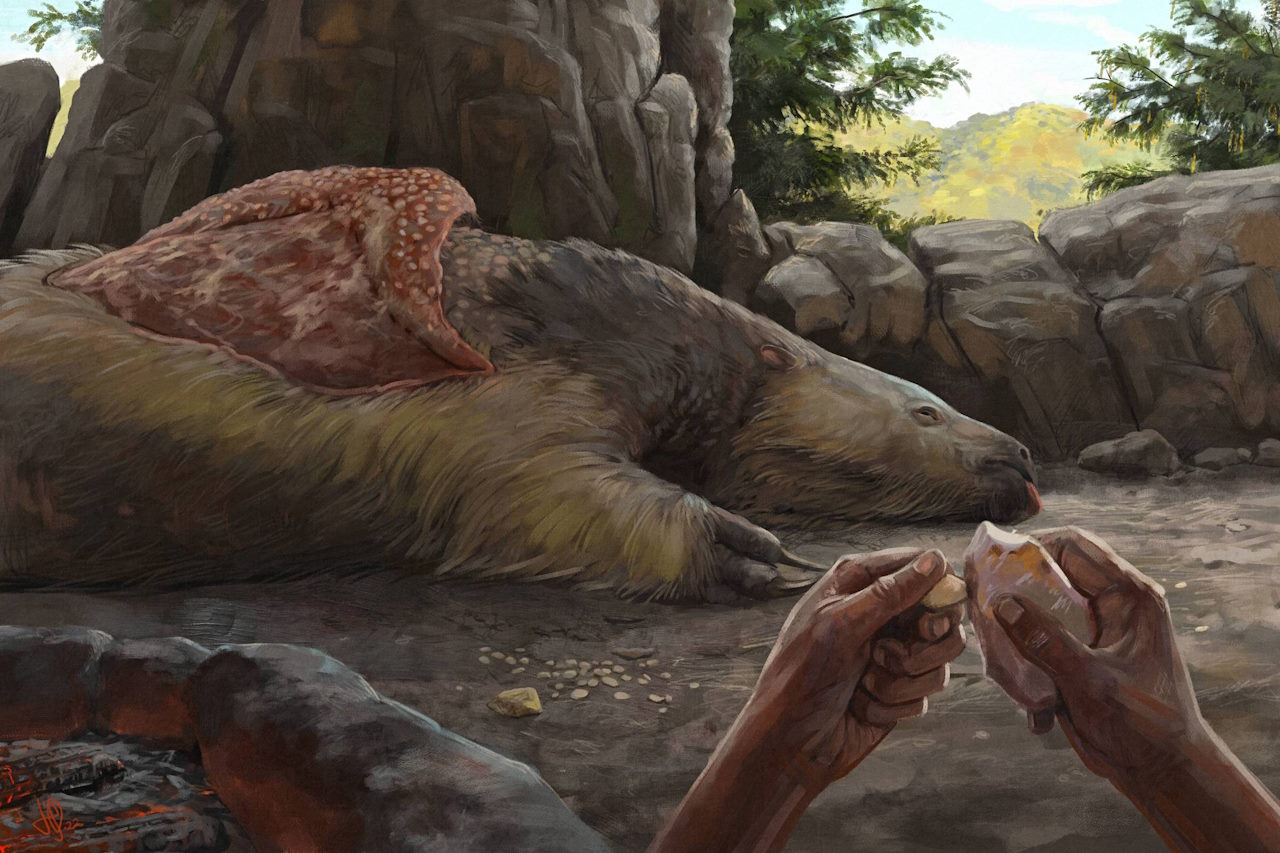Виготовлення прикраси з кістки гігантського лінивця в уяві художника.&amp;nbsp;Mirian Pacheco