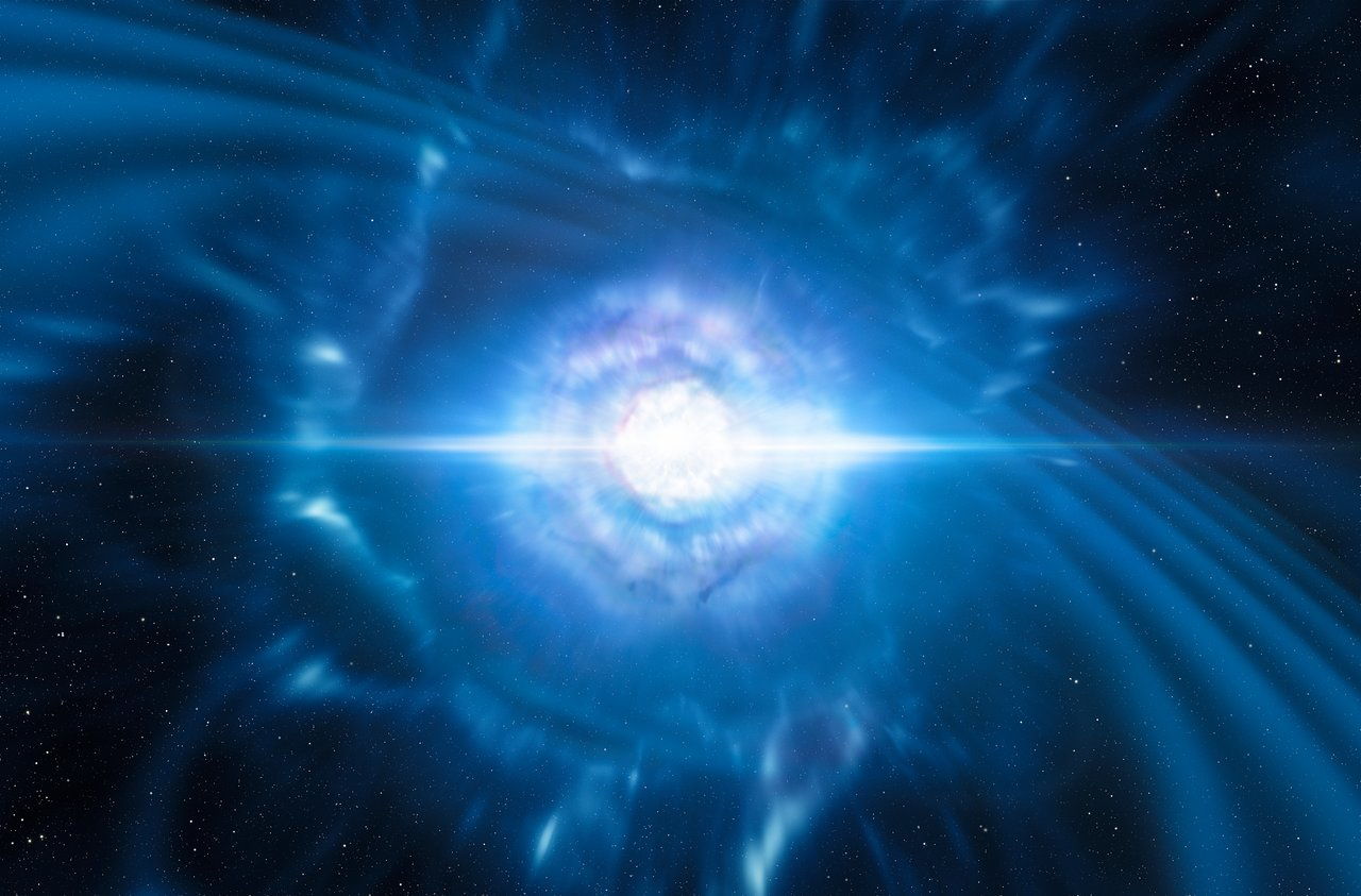 Художнє зображення&amp;nbsp;злиття двох нейтронних зір, у якому можуть утворитися надважкі метали.&amp;nbsp;ESO / L. Calçada / M. Kornmesser&amp;nbsp;