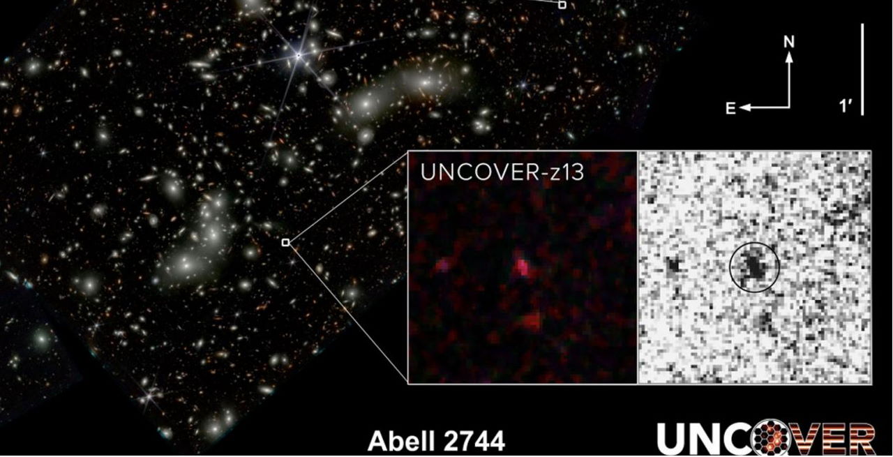 Зображення галактики&amp;nbsp;UNCOVER-z13.&amp;nbsp;NASA, UNCOVER