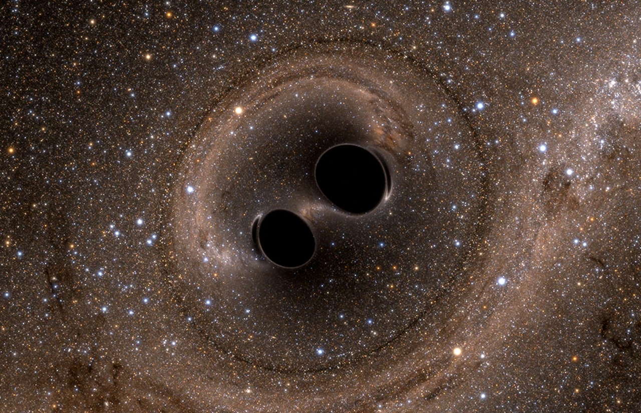Комп'ютерна симуляція злиття двох чорних дір.&amp;nbsp;The SXS (Simulating eXtreme Spacetimes) Project