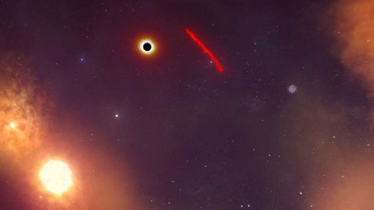 Ілюстрація положення газопилового філамента відносно чорної діри.&amp;nbsp;W. M. Keck Observatory / Adam Makarenko