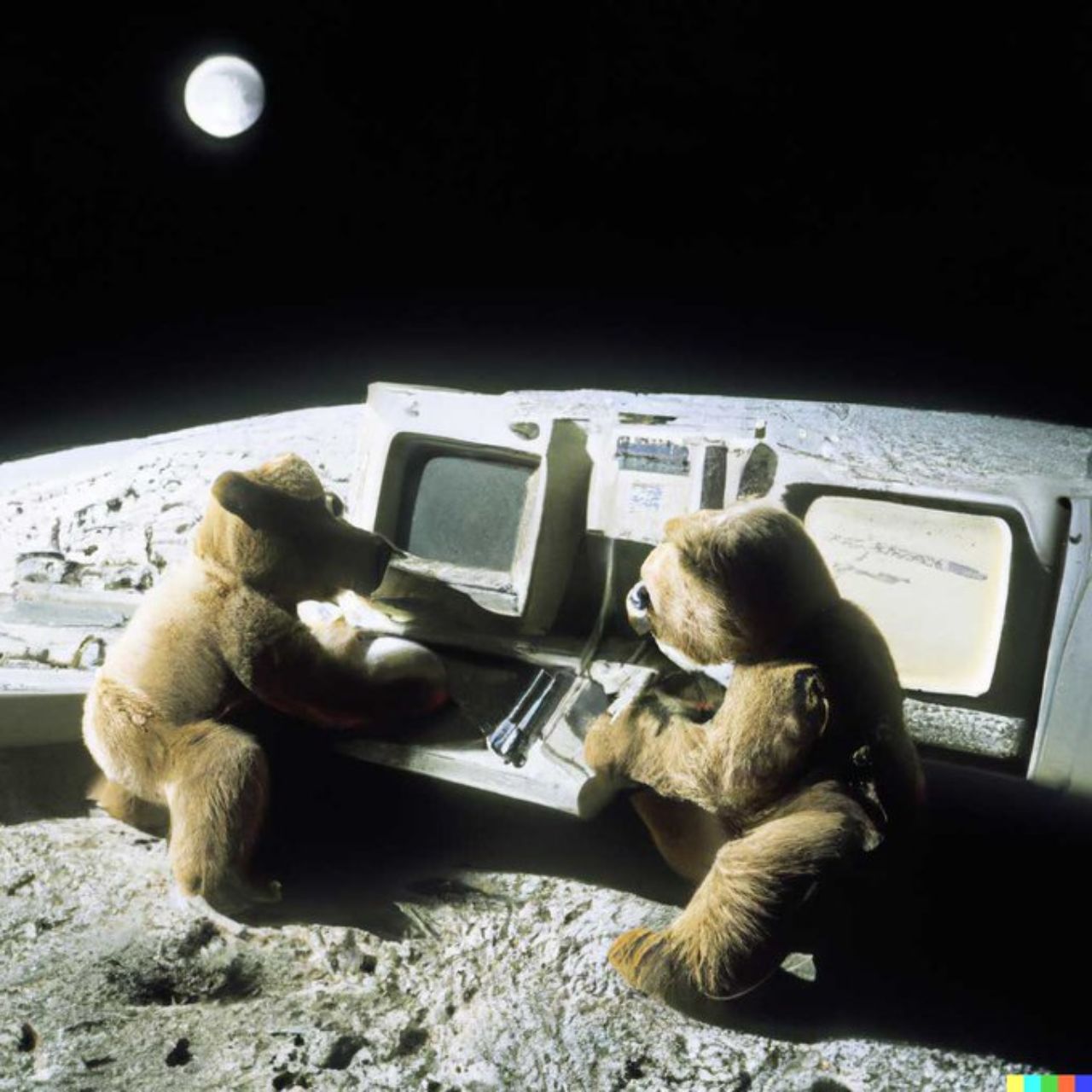«Ведмедики Тедді працюють над новим проєктом ШІ на Місяці у 1980-х»