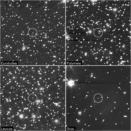 Отримані зображення астероїдів. Вгорі зліва&amp;nbsp;—&amp;nbsp;(3548) Еврібат, справа&amp;nbsp;—&amp;nbsp;(15094) Полімела, внизу зліва&amp;nbsp;—&amp;nbsp;(11351) Левкус, а справа&amp;nbsp;—&amp;nbsp;(21900) Орус. NASA