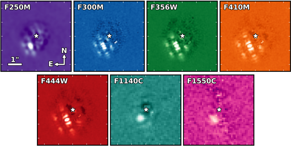 Отримані телескопом зображення екзопланети у різних фільтрах.&amp;nbsp;Carter et al. / arXiv, 2022