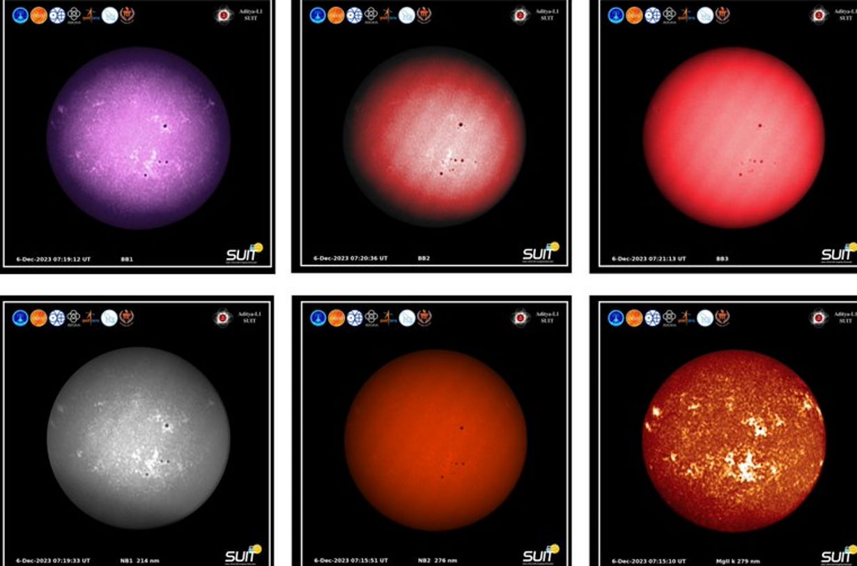 Знімки Сонця, які зробив телескоп станції у різних довжинах хвиль випромінювання ISRO / Twitter