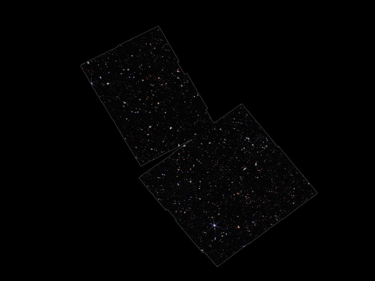 Область неба, яку телескоп досліджував у ході огляду JADES, в даних якого відшукали галактику. NASA, ESA, CSA, M. Zamani (ESA/Webb)