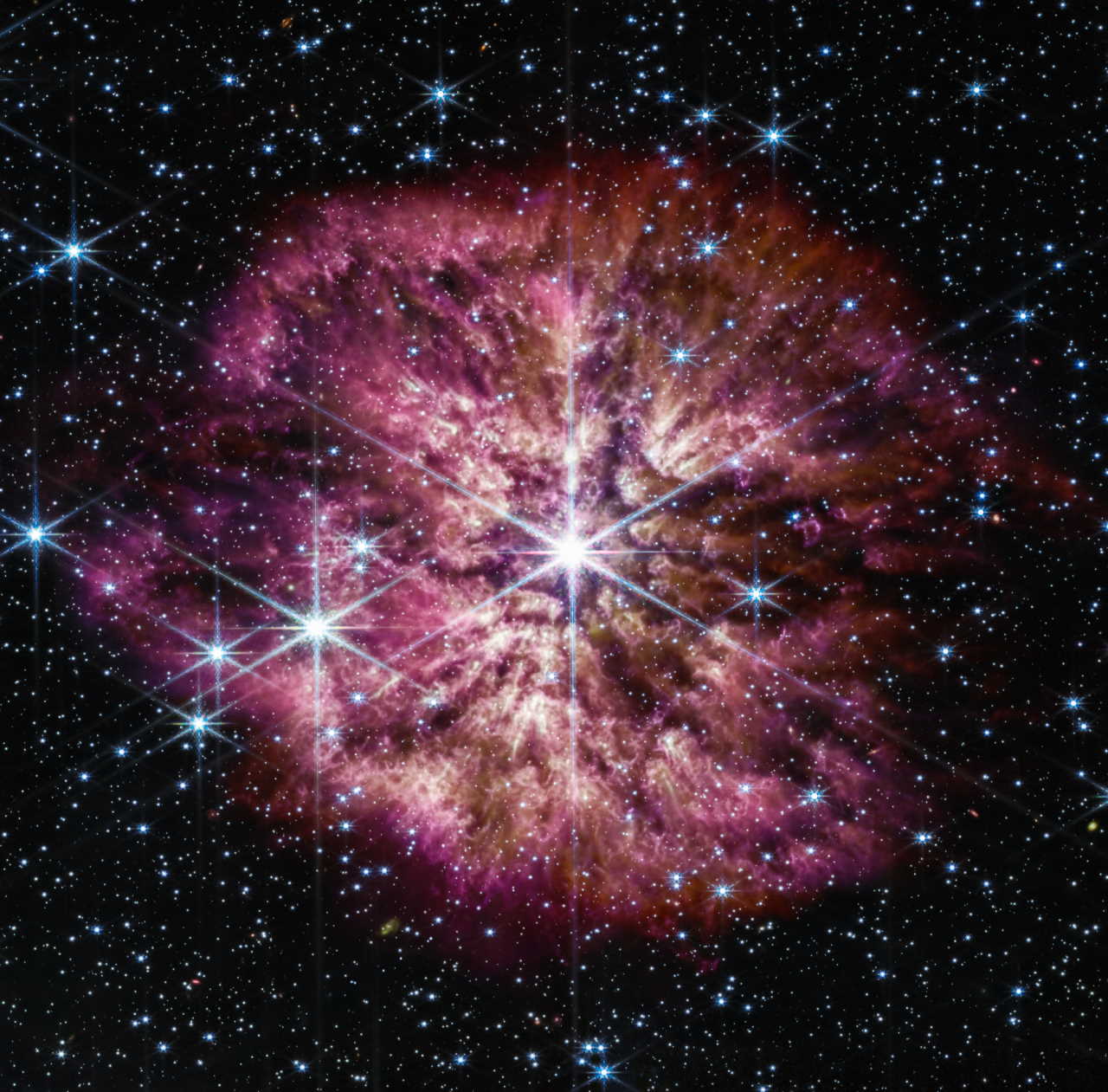 Композитне зображення зорі, отримане&amp;nbsp;MIRI та NIRCam.&amp;nbsp;NASA, ESA, CSA, STScI, Webb ERO Production Team