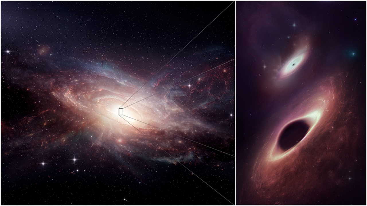 Художнє зображення чорних дір, що знаходяться на межі злиття у&amp;nbsp;UGC 4211.&amp;nbsp;LMA (ESO / NAOJ / NRAO); M. Weiss (NRAO / AUI / NSF)