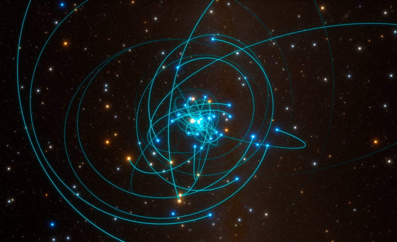 Моделювання руху S-зірок навколо Стрільця А*. ESO / L. Calçada / spaceengine.org
