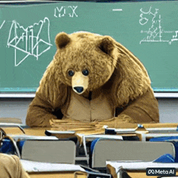 Збентежений ведмідь грізлі на уроці математики. Meta