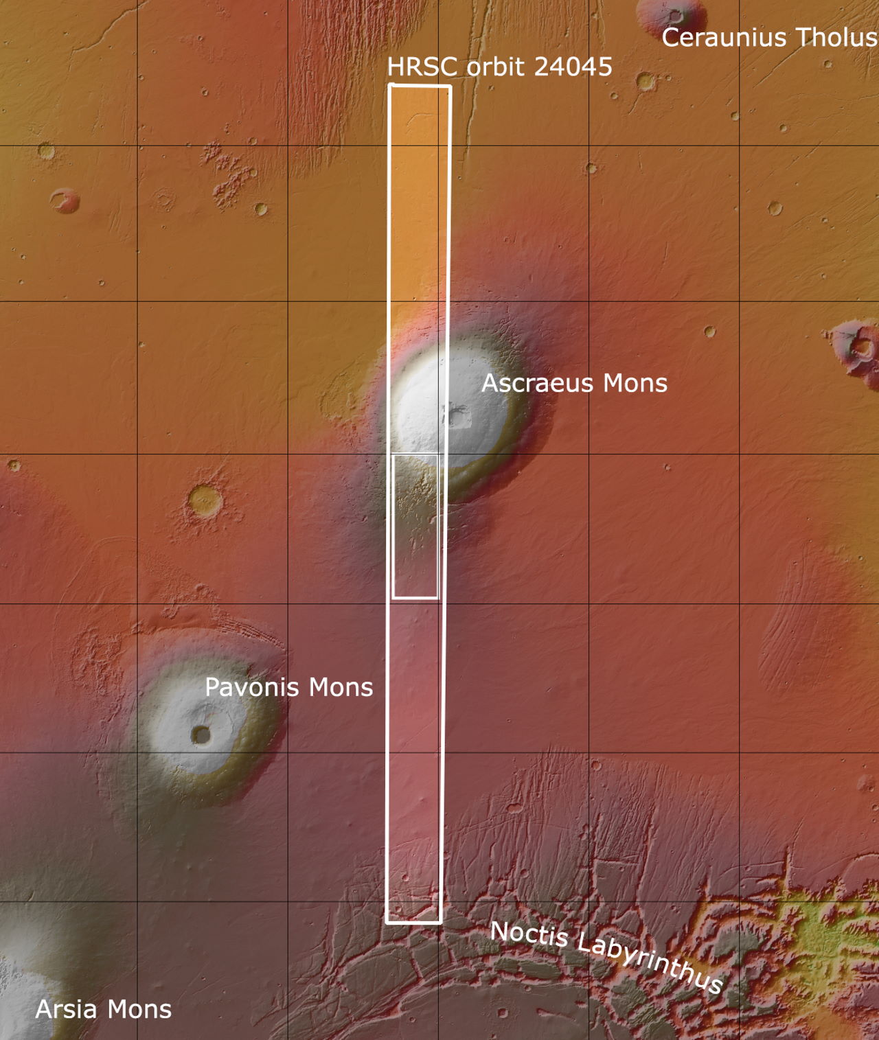 Ділянка поблизу Гори Аскрійської, яку сфотографував «Марс-експрес».&amp;nbsp;&amp;nbsp;NASA / MGS / MOLA Science Team
