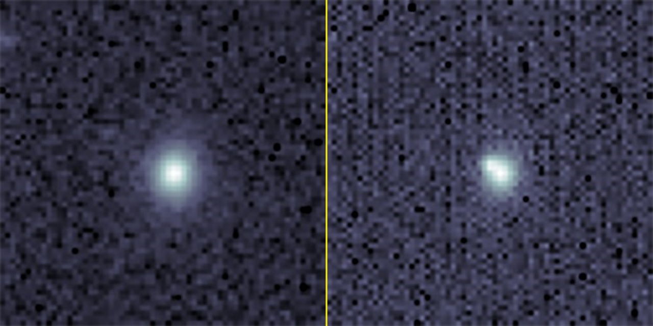 Зображення галактики до (зліва) та після того, як у ній спалахнула наднова.&amp;nbsp;Legacy Surveys / D. Lang (Perimeter Institute) for Legacy Surveys layers and unWISE / NASA/JPL-Caltech / D. Lang (Perimeter Institute)