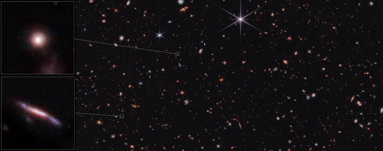 Зображення галактик з раннього Всесвіту, які спостерігав телескоп.&amp;nbsp;NASA, ESA, CSA, STScI, Steve Finkelstein (UT Austin), Micaela Bagley (UT Austin), Rebecca Larson (UT Austin)