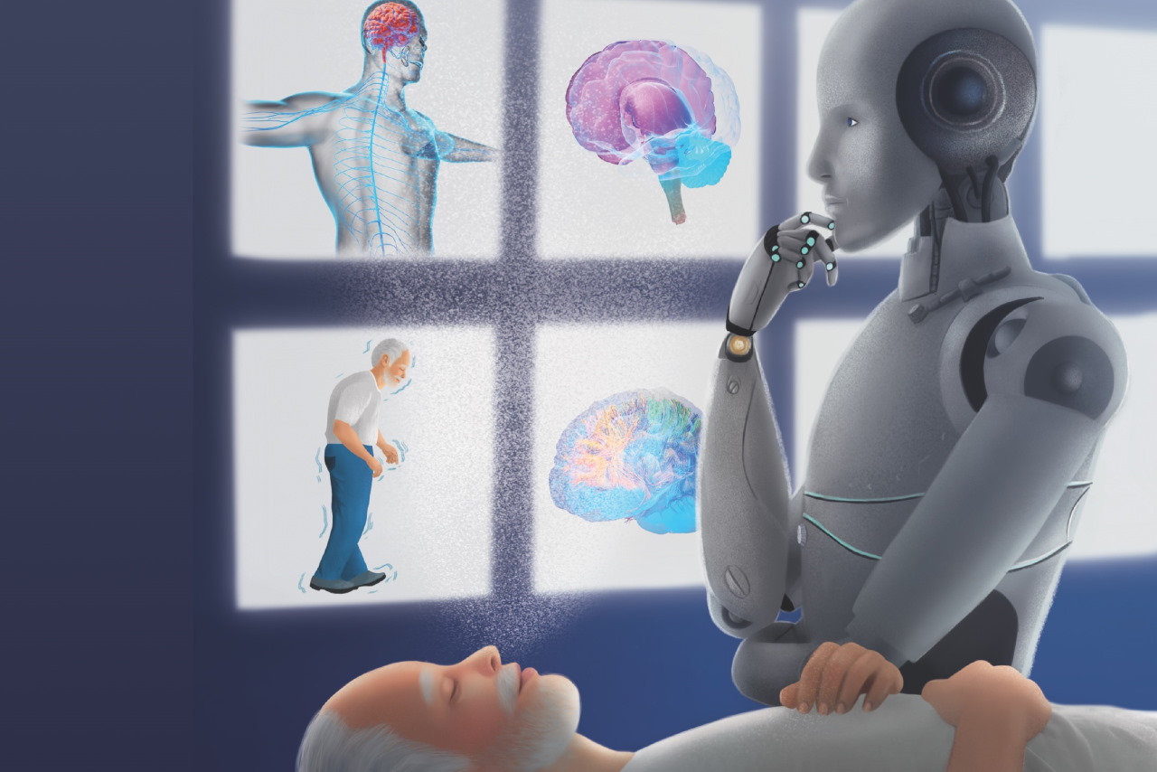 Художня ілюстрація до дослідження про штучний інтелект, який діагностує хворобу Паркінсона за диханням уві сні. MIT News