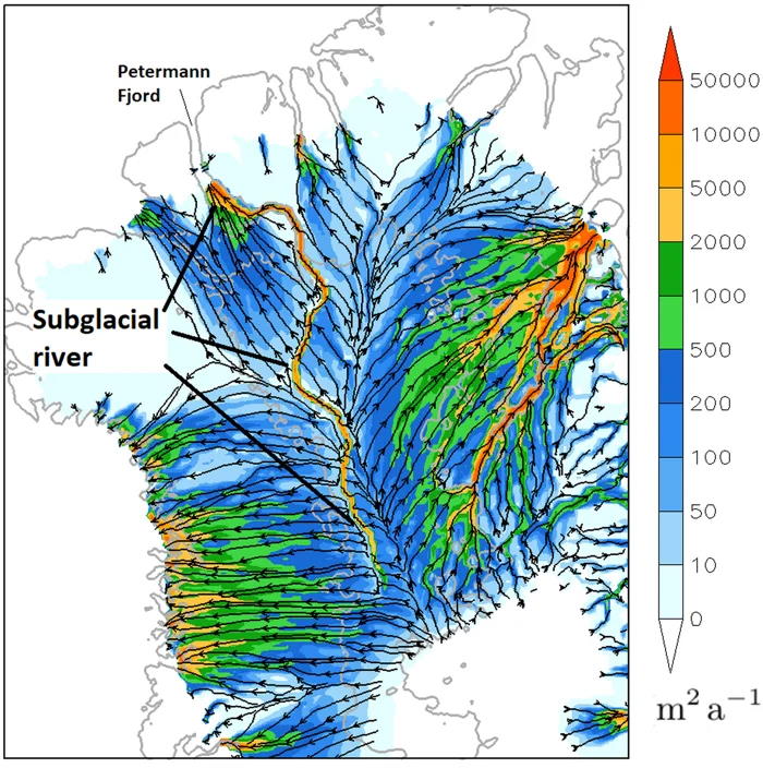 Ймовірна долина та Темна ріка в Гренландії. Chambers et al. / The Cryosphere, 2020