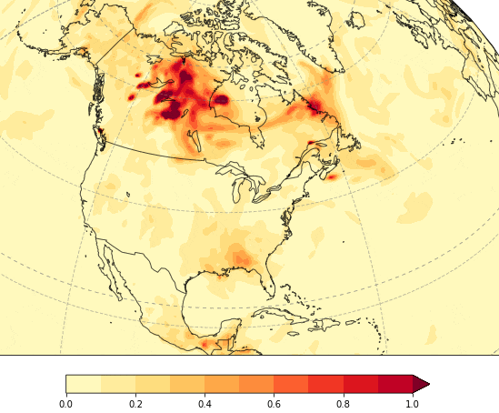 Аналіз оптичної товщини аерозолів (диму, частинок пилу тощо) в атмосфері з 1 по 26 червня. CAMS