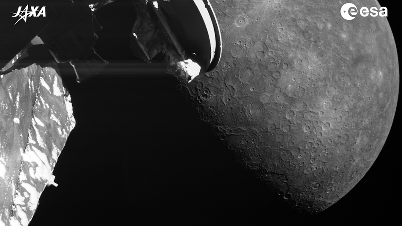Кратери та уступи Меркурія, зняті під час третього зближення BepiColombo з планетою. ESA