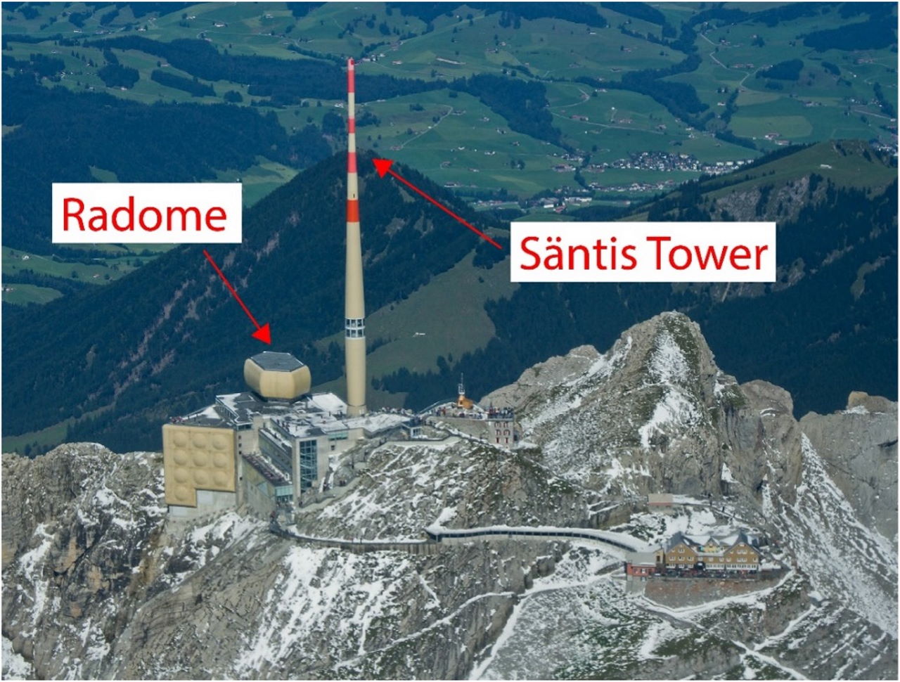 Вежа на горі Сантіс, де досліджували блискавки.&amp;nbsp;Toma Oregel-Chaumont et al. / arXiv, 2023