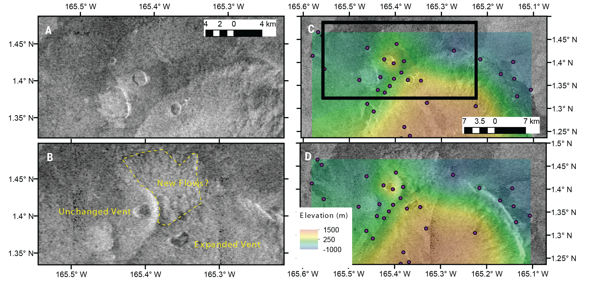 Радарні зображення вулканічного кратера (а), що змінив форму за 8 місяців (б). Robert R. Herrick et al. / Science, 2023