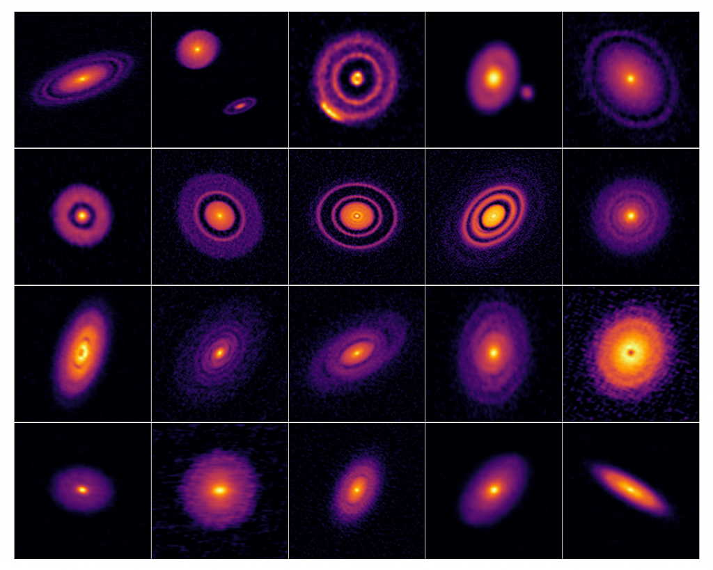 Різні структури протопланетних дисків молодих зірок, зняті ALMA. Huang et al. 2017