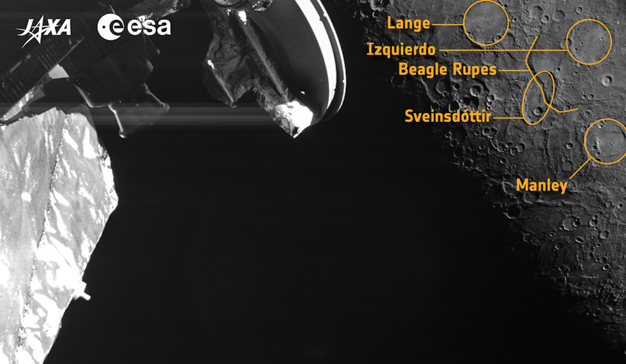 Кратери та уступи Меркурія, зняті під час третього зближення BepiColombo з планетою.&amp;nbsp;ESA